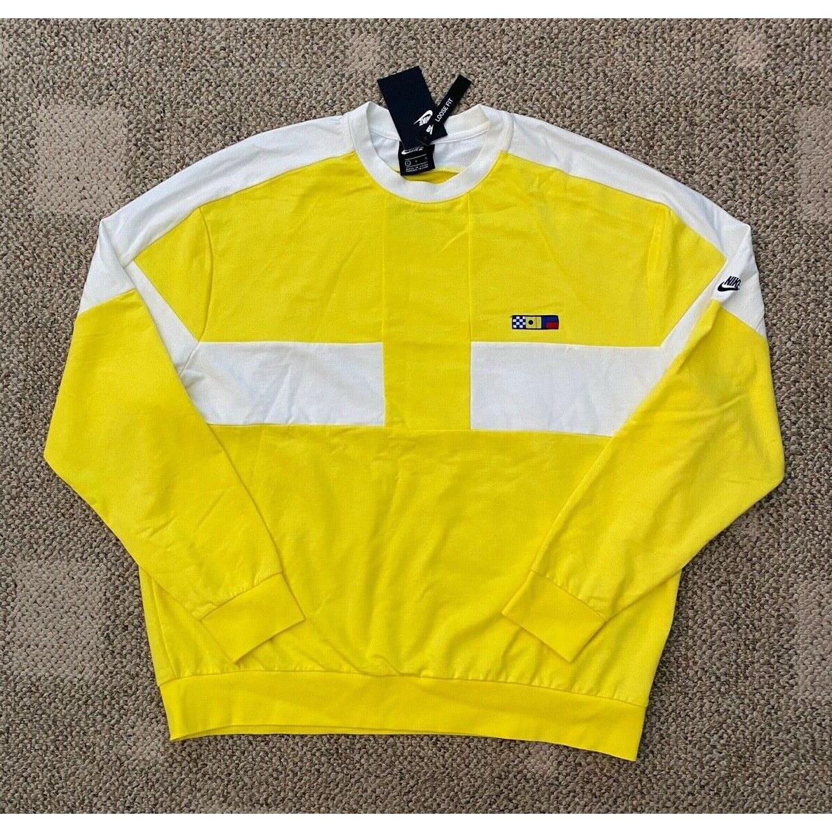Mens Size Large Nike Sportswear Reissue French Terry Crew Knit Top Yellow DA0372