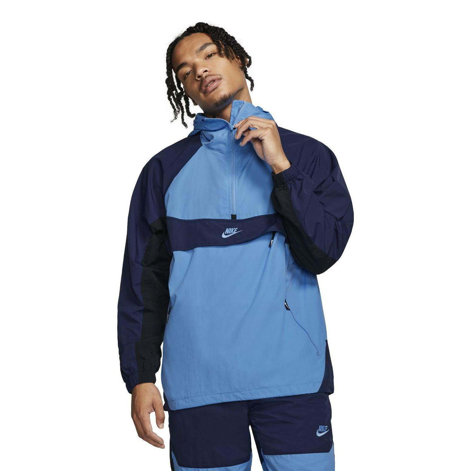 Nike Sportswear Men`s Pullover Hooded Woven Jacket Retro Blue Xxl 2XL BV5385