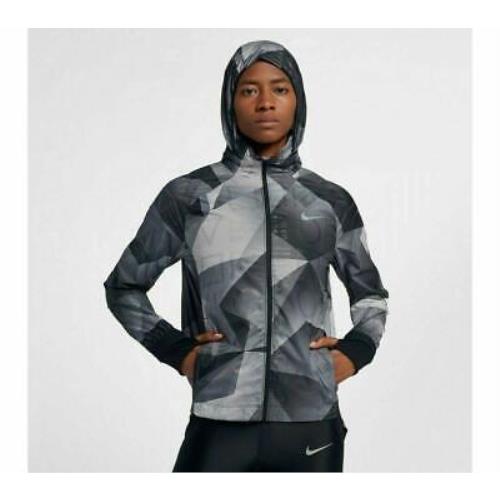 Nike Shield Flash Hooded Running Jacket Black Grey Women`s Size Small