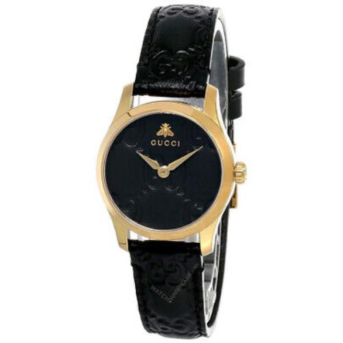 Gucci G-timeless 27MM Black Leather Guccissima Embossed Watch YA126581A