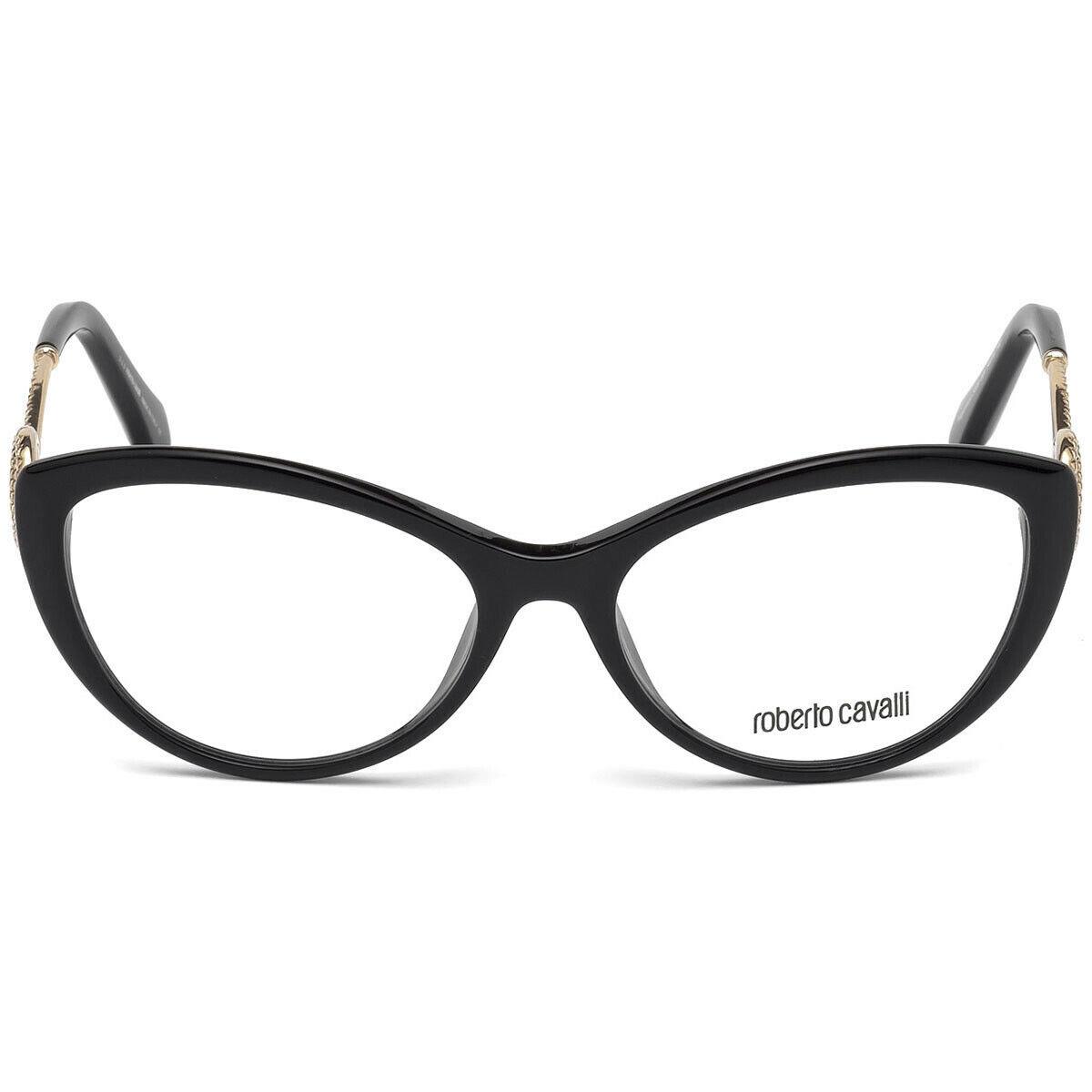 Roberto Cavalli Argentario RC 5009-F Black Gold 001 Eyeglasses 55-16-140 Cat Eye - Black, Frame: Black, Lens: