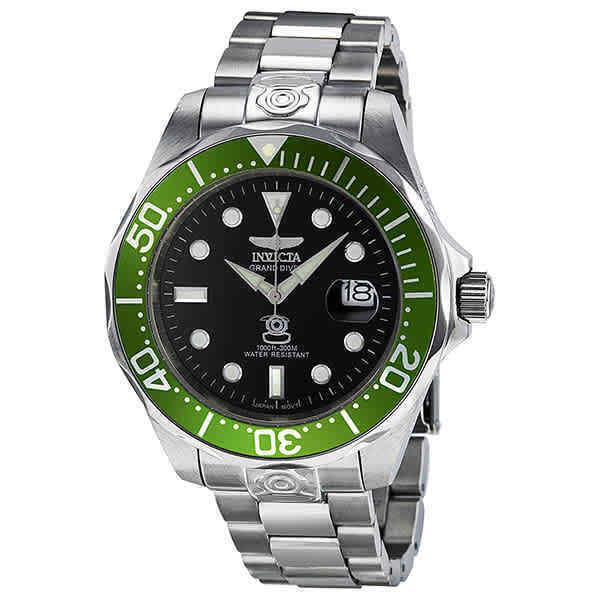 Invicta Pro Diver Grand Diver Black Dial Automatic Men`s Watch 3047 - Dial: Black, Band: Silver, Bezel: Green