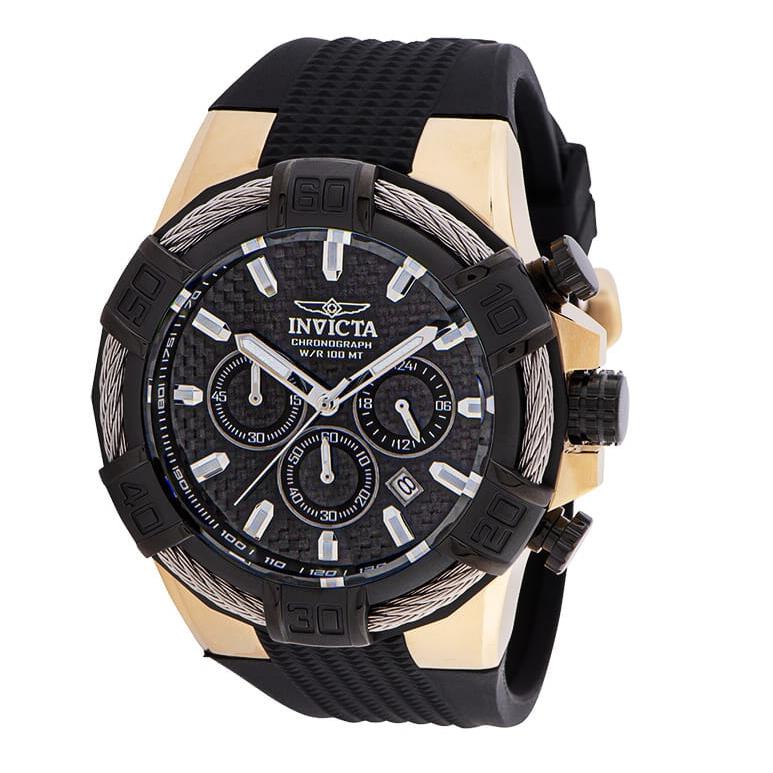 Invicta Bolt Men`s 52mm Black Carbon Fiber Dial Gold Chronograph Watch 35086