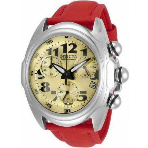 Invicta Lupah Men Tonneau Champagne Chronograph Red Polyurethane Watch 31404 - Champagne Dial, Red Band, Champagne Bezel