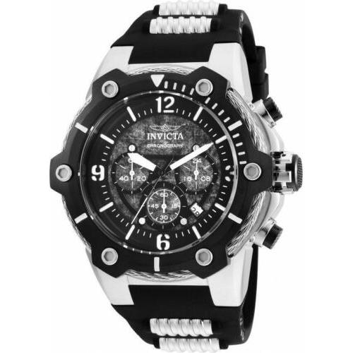 Invicta Bolt Men`s 52mm Black Textured Dial Silicone Chronograph Watch 25470 - Black Dial, Black Band, Black Bezel