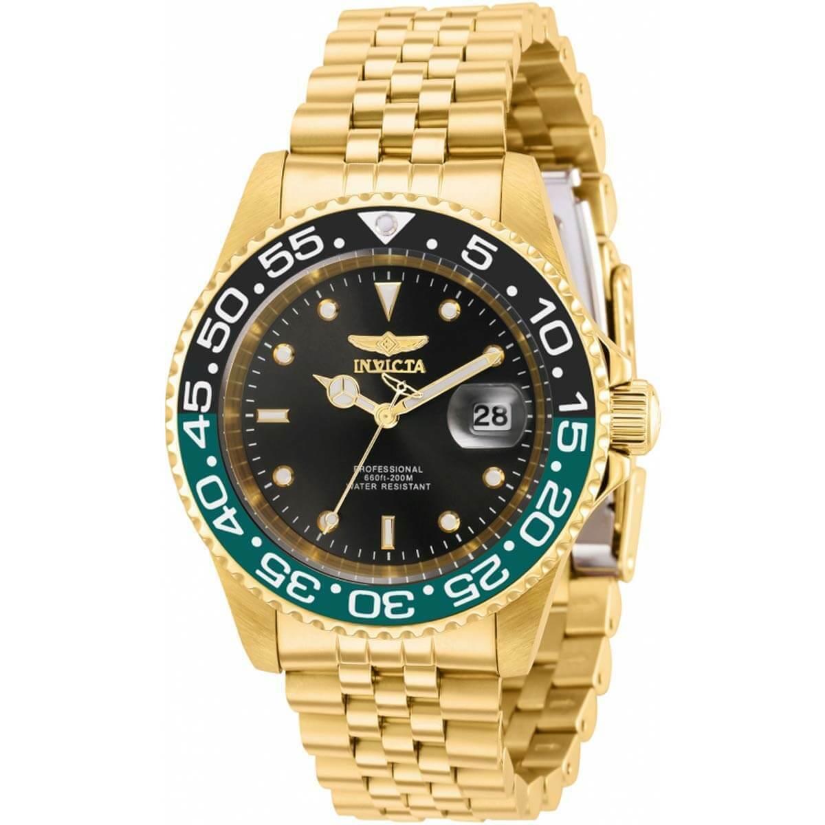 Invicta Pro Diver Quartz Black Dial Batman Bezel Men`s Gold Colour Watch 36043
