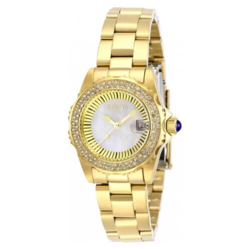 Invicta Angel Women`s 30mm Mother of Pearl Crystal Dial Swiss Quartz Watch 28444 - Dial: Multicolor, Band: Gold