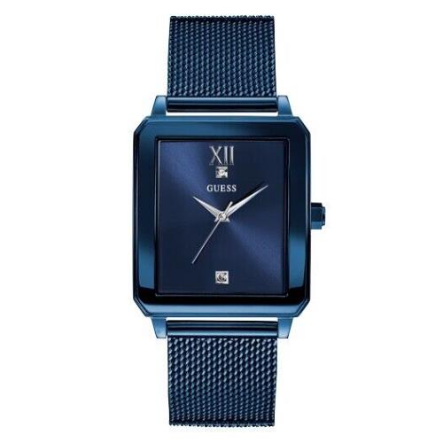 Guess Rectangular Stainless Steel Blue Ionic Plated Mesh Bracelet Watch U1074G2