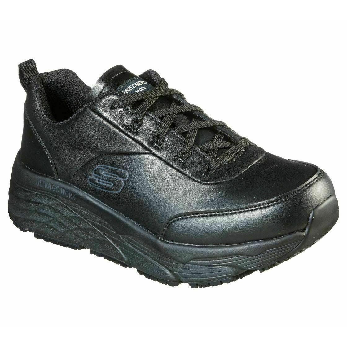 Leather Skechers Black Shoes Work Men`s Slip Resistant Max Cushion Soft 200022 - Blacks