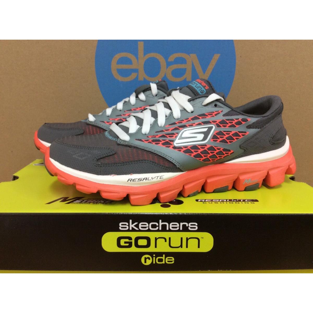 2012 Skechers Go Run Ride Womens Running Shoes Size 5 Charcoal Coral E3