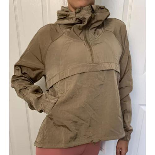 Lululemon Women Size M/l Seek Vistas 1/2 Zip Jacket Beige Frnt Hooded Mesh Half
