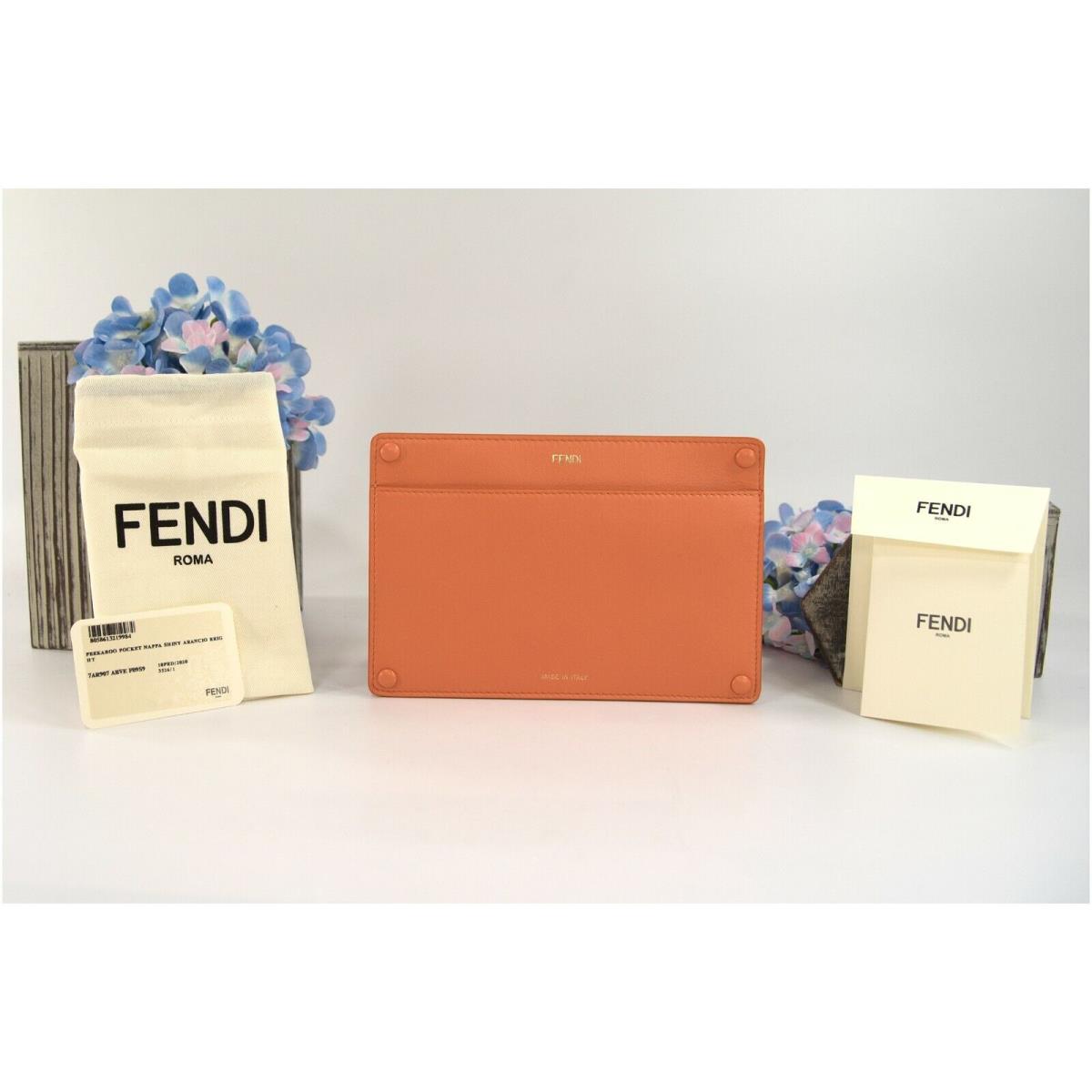 Fendi Peekaboo Pocket Large Coral Leather Flat Wallet Pouch