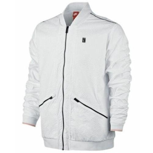 Nike Nikecourt Varsity White Black F/z Textured Seersucker Tennis Jacket Men S M