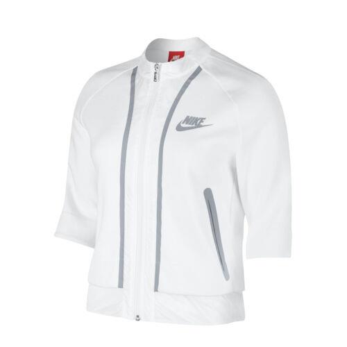 Nike Tech Fleece Splatter Crop Zip Women`s Jacket White-grey 803012-100 - White-Grey