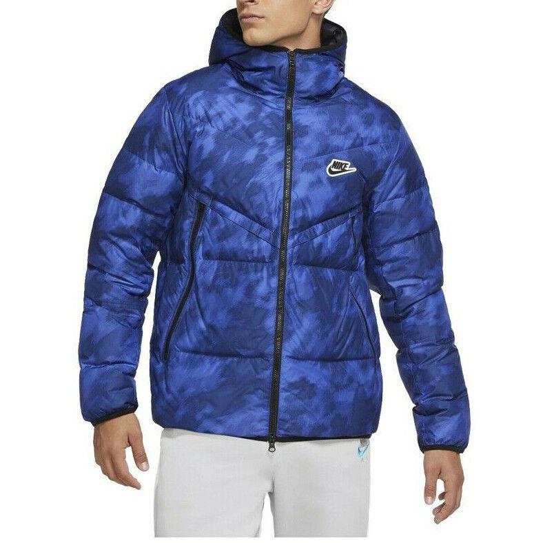 Nike Shield Men`s Blue/black Aop Down-fill Windrunner Jacket CU4406-492 Size L