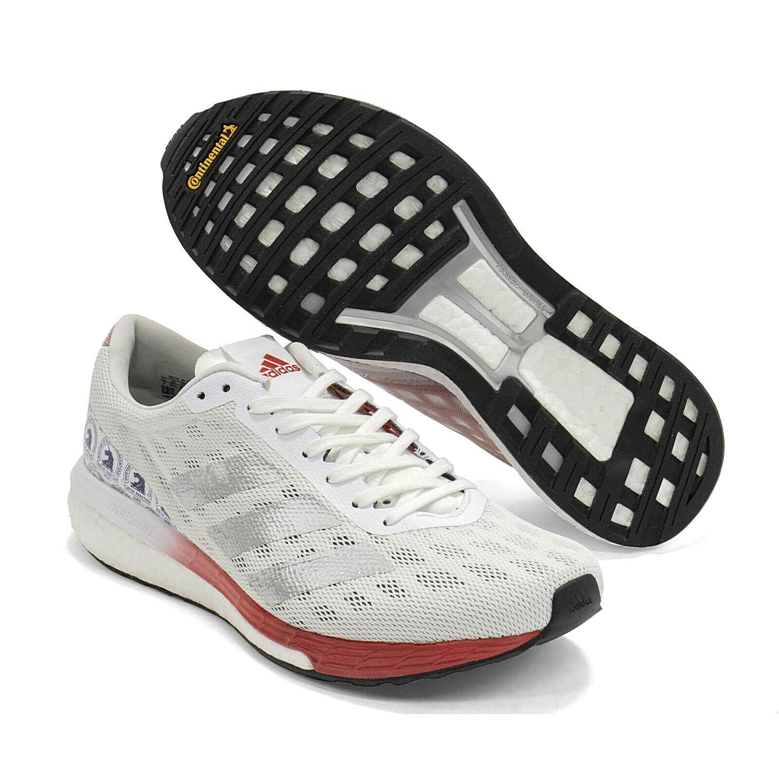 Men Adidas Adizero Boston 9 Running Shoes White Sneakers Adidas - White