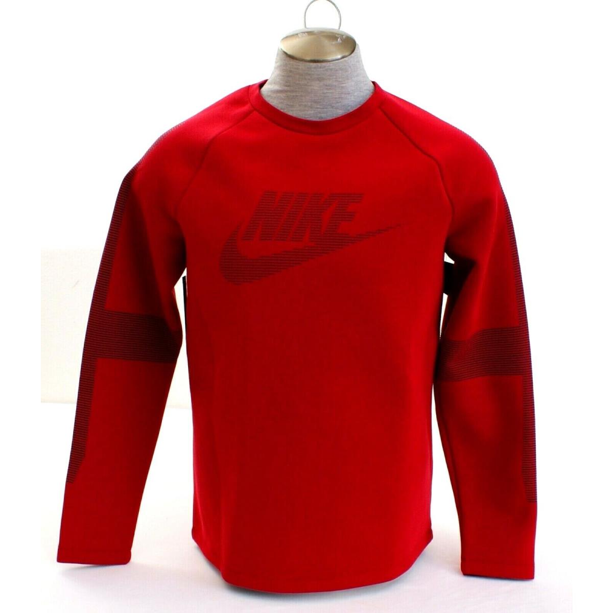 Nike Red Tech Pack Crew Neck Long Sleeve Pullover Sweatshirt Men`s