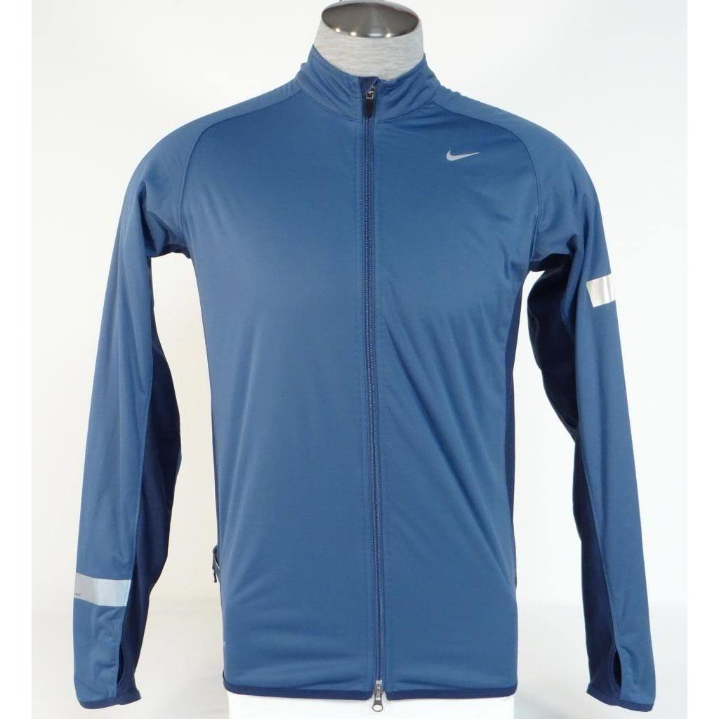 Nike Dri Fit Wind Water Resistant Blue Zip Front Running Jacket Mens