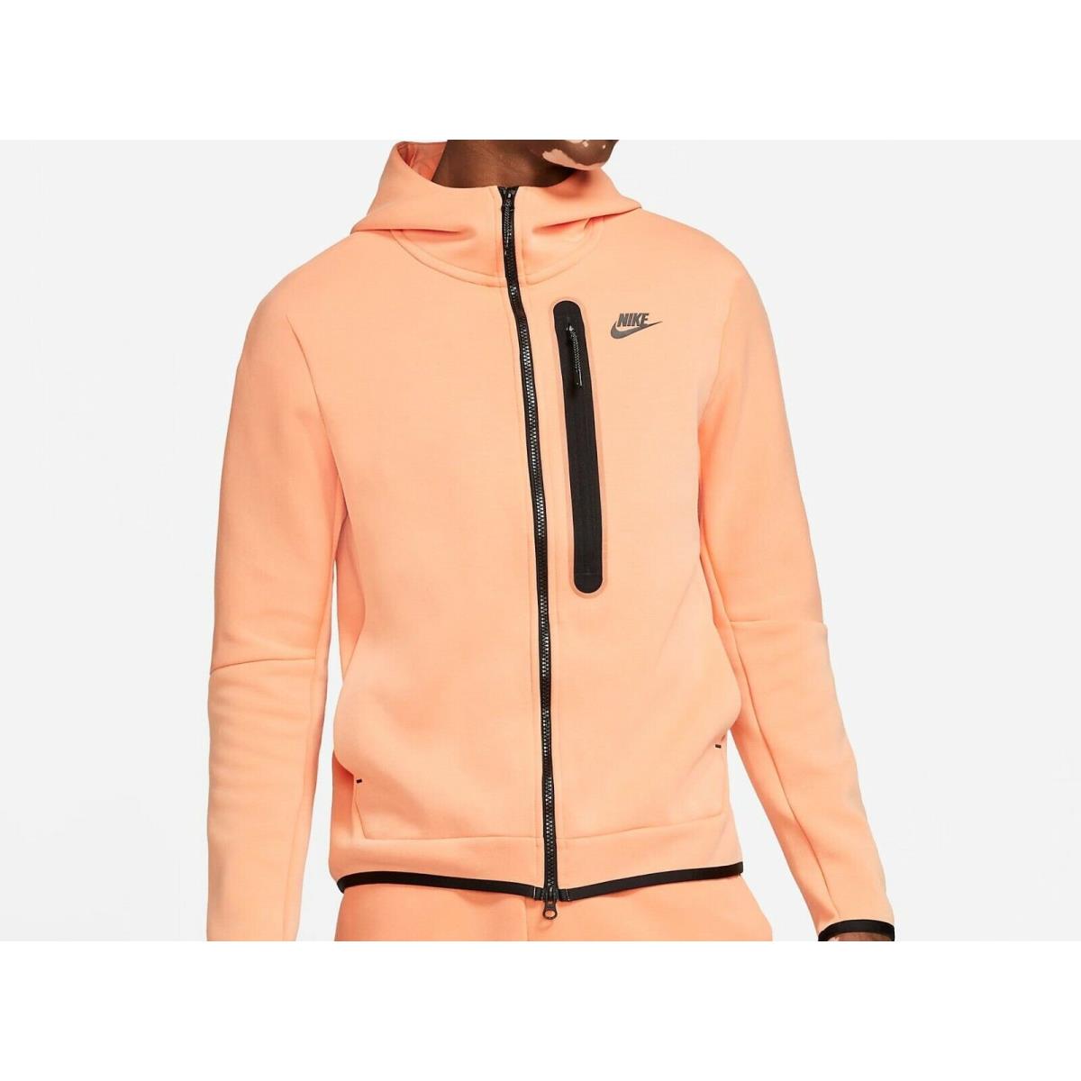 Nike Men`s Sportswear Washed Tech Fleece Full-zip Hoodie Orange Frost DD3100-835