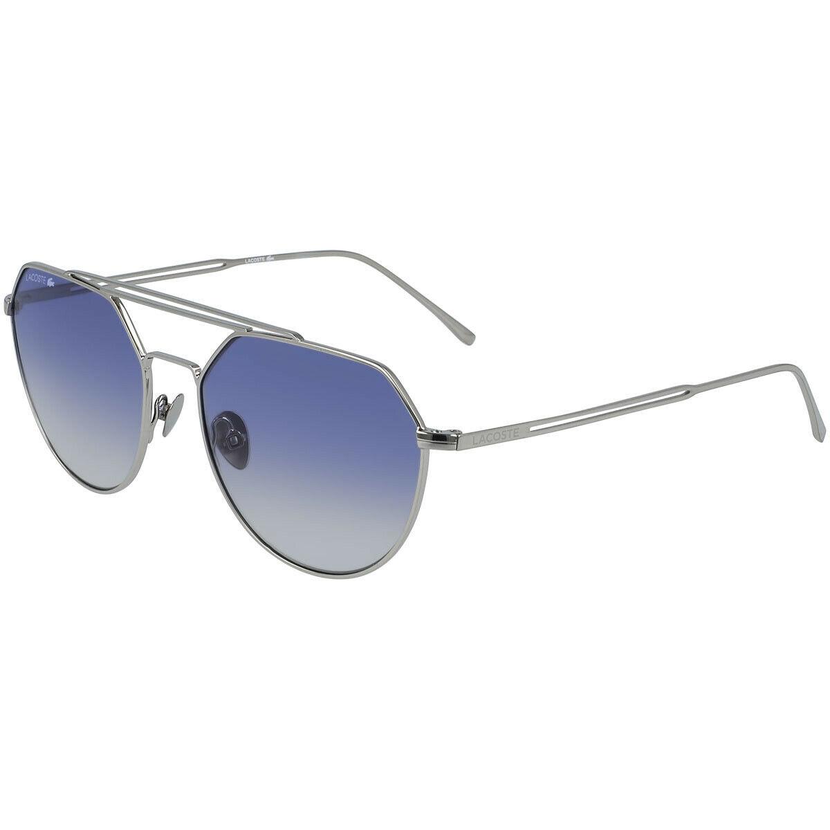Lacoste L220SPC 045 54mm Shiny Silver Blue Lens Unisex Metal Pilot Sunglasses - Silver Frame, Blue Lens
