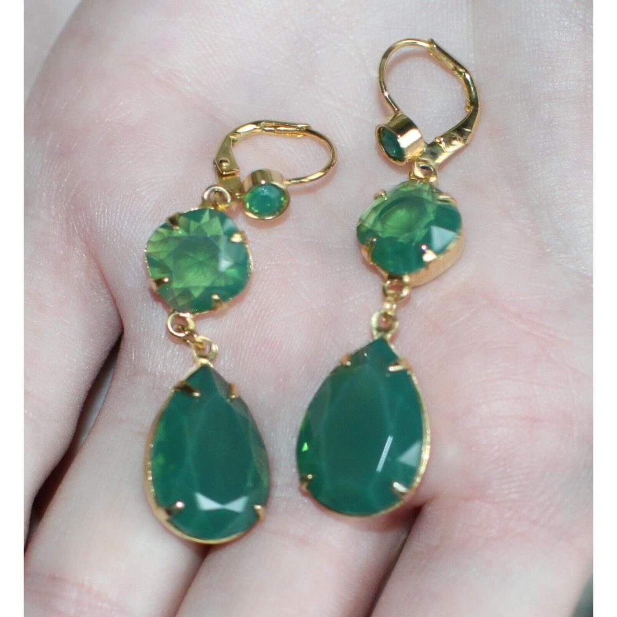 Kate Spade Geo Gems Statement Earrings Crystal Chandelier Emerald Green Lot 2