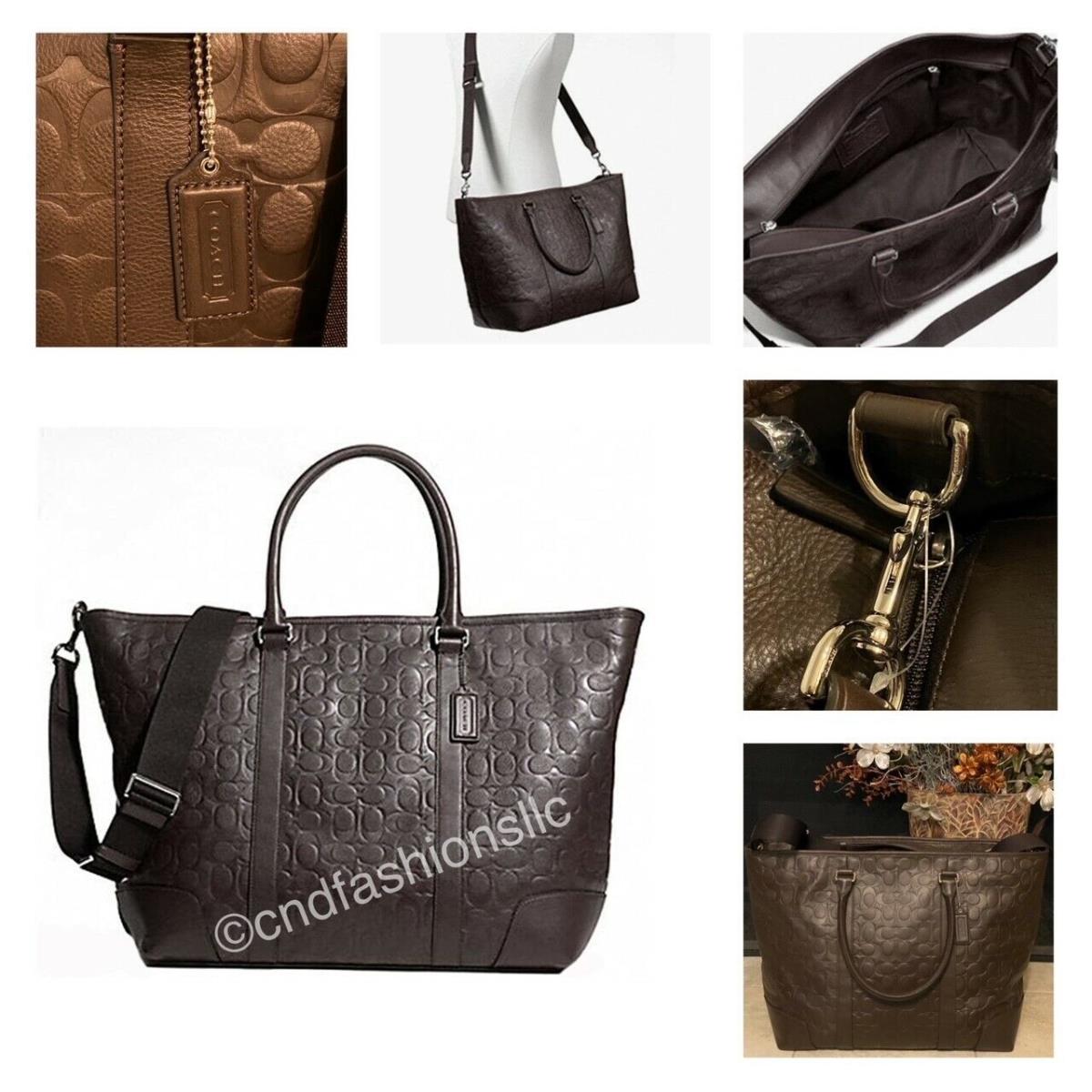 Coach Heritage Brown Embossed Leather Weekender Travel Luggage Duffel Bag Unisex