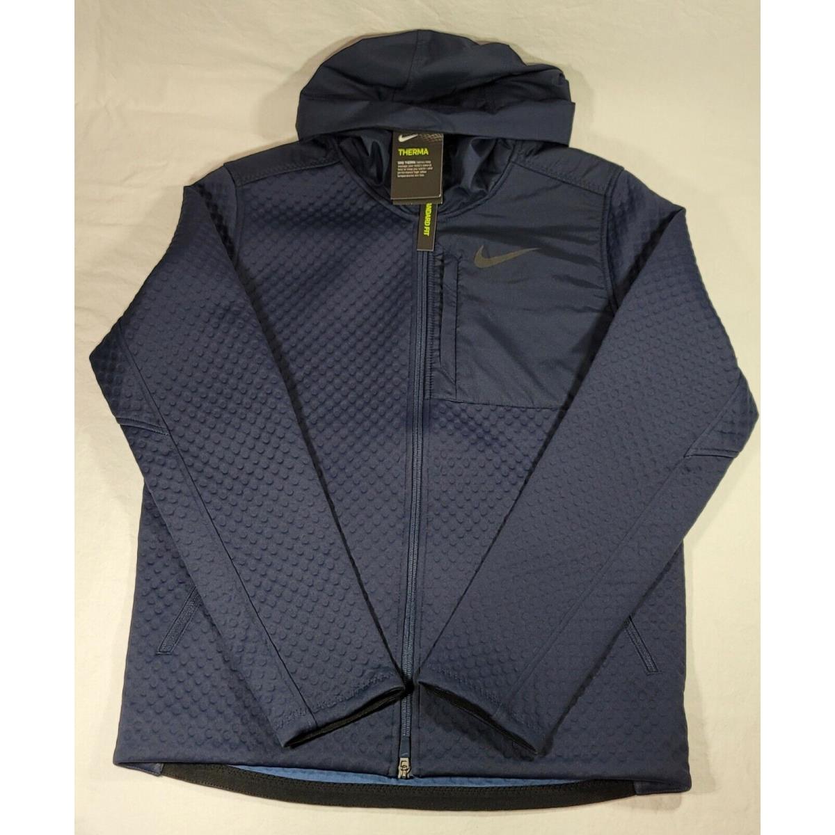 Nike Therma Jacket Mens Medium. Full Zip Hooded Training Obsidian Blue