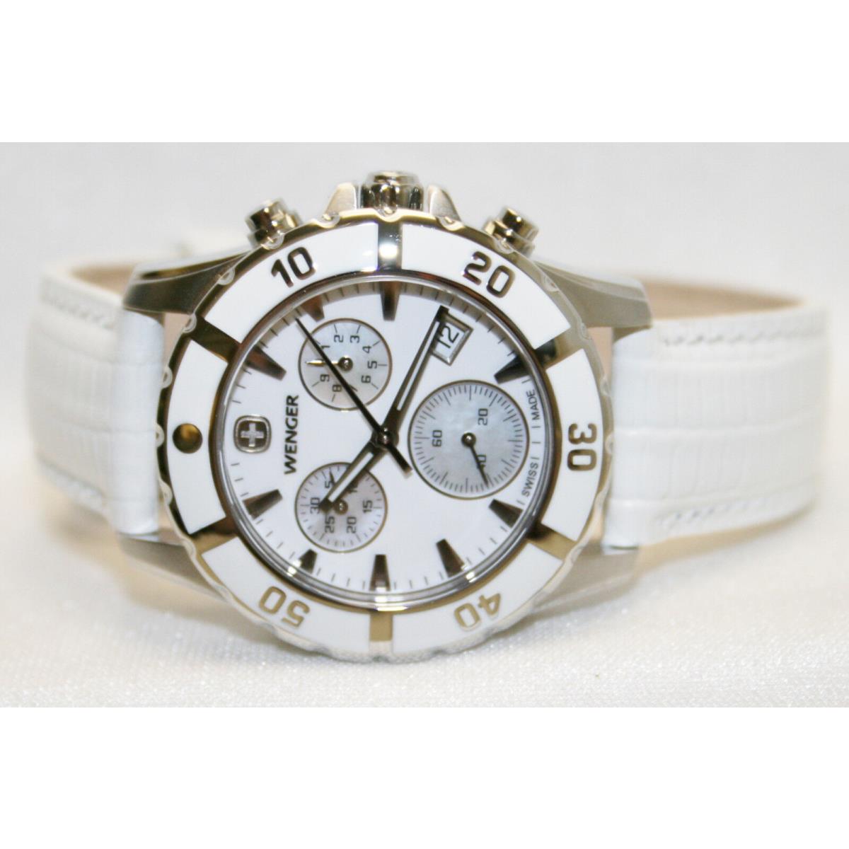 Swiss Army Wenger Sport Chrono Watch Stainless White Mother of Pearl Dial 34mm