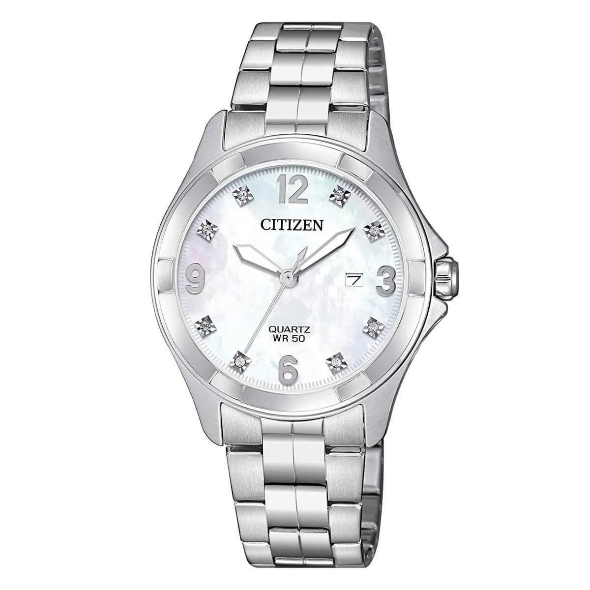 Citizen Quartz Women`s Mop Dial Stainless Steel Watch EU6080-58D