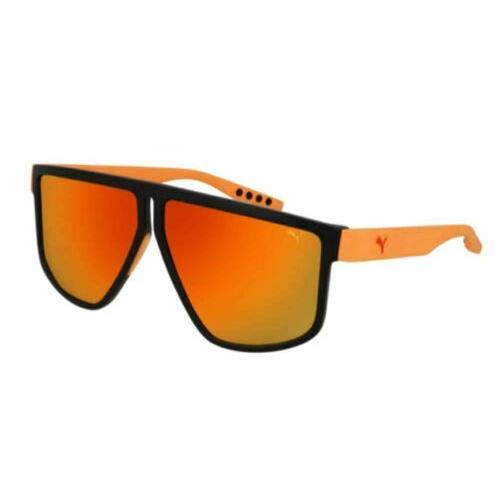 Puma PU0286S 004 Black Orange Square Rectangle 62 mm Men`s Sunglasses