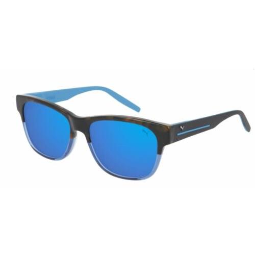 Puma PU0266S 003 Havana Light Blue Rectangle Square Men`s 56 mm Sunglasses