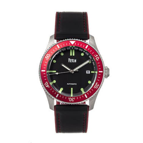 Reign Elijah Automatic Rubber Inlaid Leather-band Watch W/date - Black/red