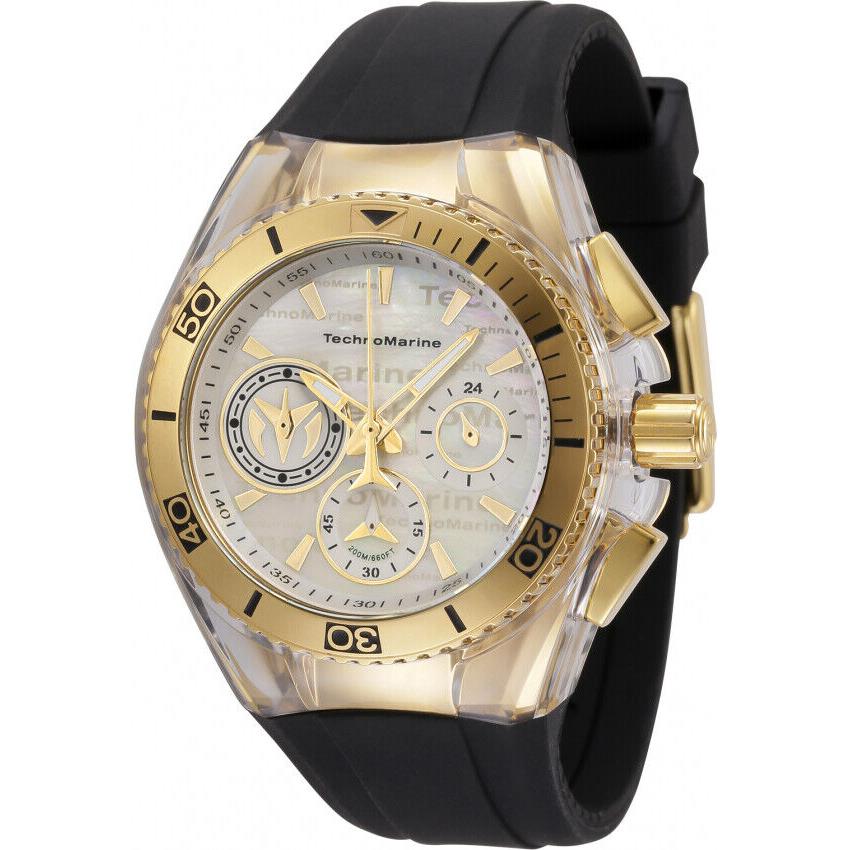 Technomarine Cruise California Women`s 40mm Gold Mop Chrono Watch TM-120029 - Dial: Multicolor, White, Band: Black, Bezel: Gold, Yellow