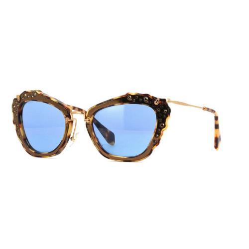 Miu Miu MU04QS DHF0A2 Cat Eye Women`s Sunglasses Brown Light Havana / Blue - Brown Light Havana Frame, Blue Lens
