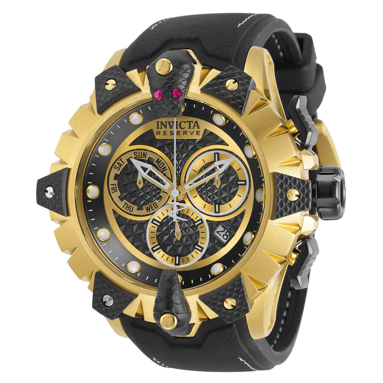 Mens Invicta 32227 Reserve Swiss Quartz 52mm Black Gold Dial Watch