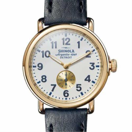 Shinola 41MM Runwell Milky White Dial Gold Pvd Case Blue Strap Watch S0120217728