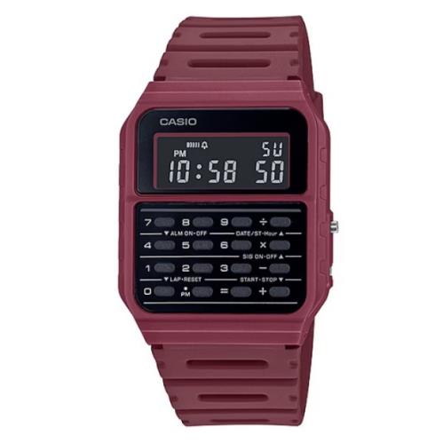 Casio CA-53WF-4B Calculator Dark Red Resin Band Digital Men`s Watch