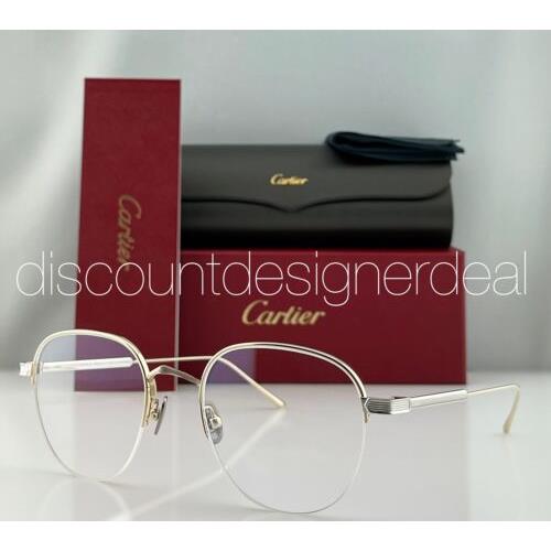 Cartier Round Eyeglasses CT0164O 002 Gold Silver Metal Half Rim Clear Lens 50mm