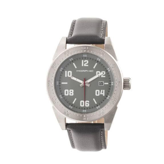 Morphic M63 Series Leather-band Watch W/date - MPH6303 Silver Grey Green AV