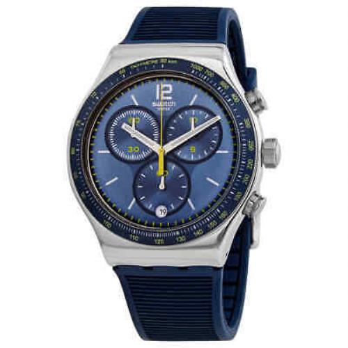 Swatch Dateline Chronograph Quartz Blue Dial Men`s Watch YVS482