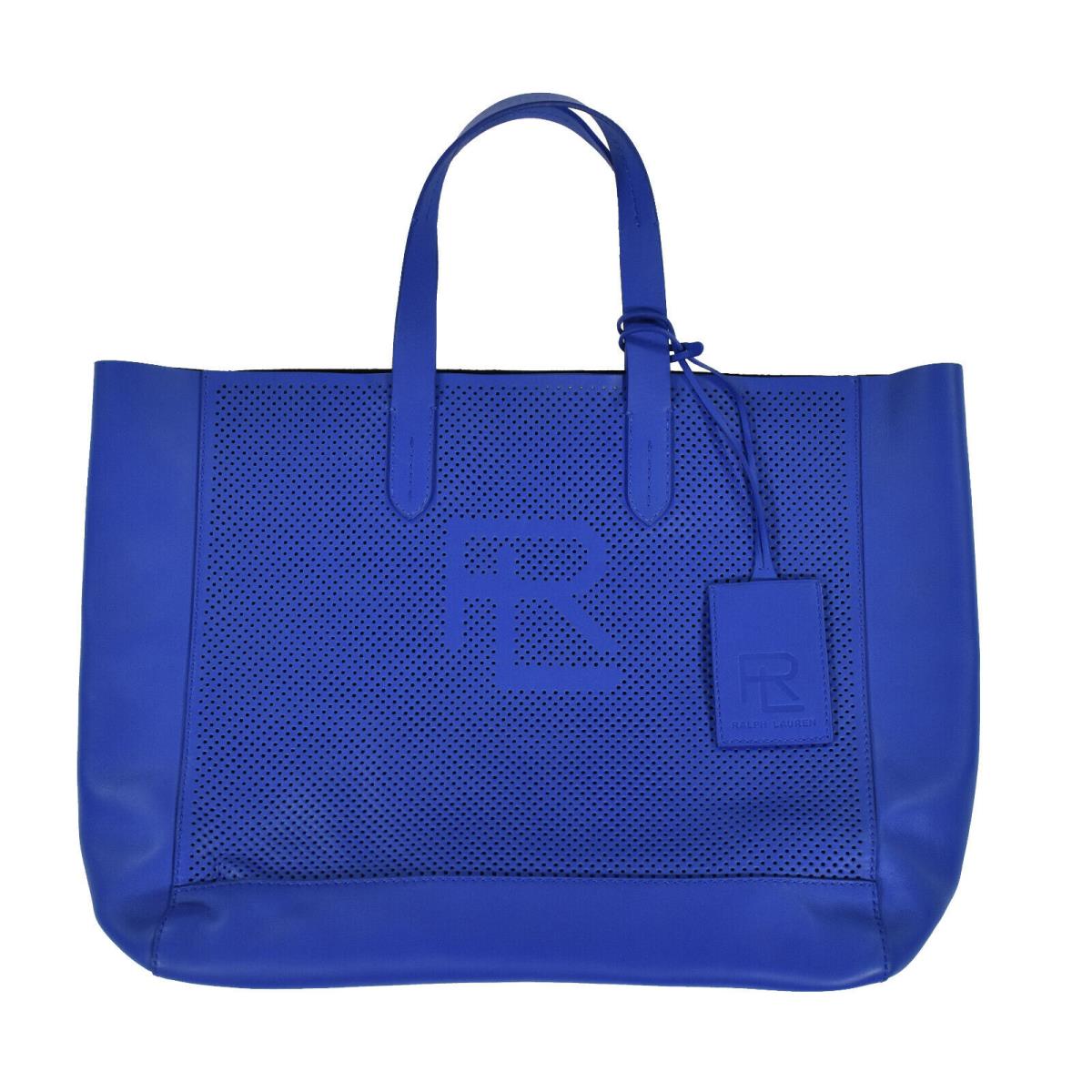 Ralph Lauren Purple Label Perforated Blue Leather RL Tote Bag