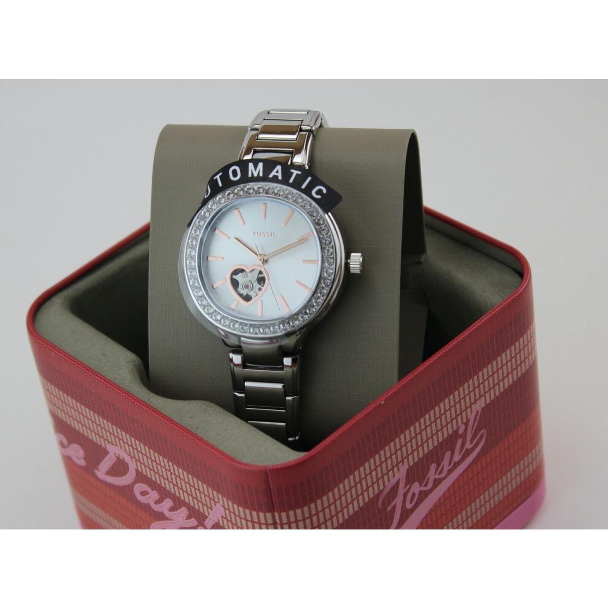 Fossil Weslee Automatic Silver Crystals Women`s BQ3726 Watch