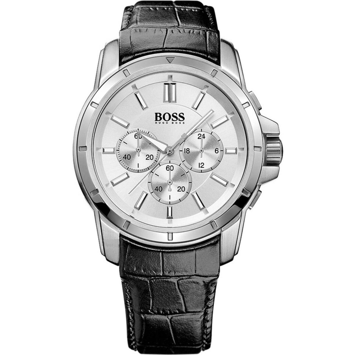 Hugo Boss 1512927 Chronograph Quartz Men`s Silver Analog Watch Leather