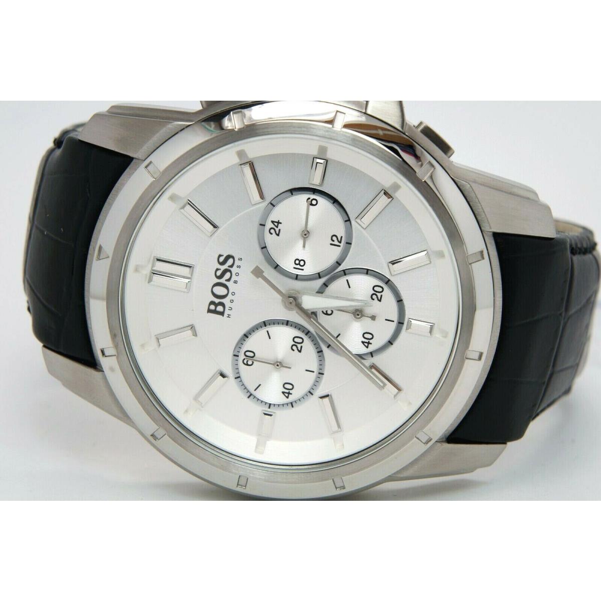 Hugo Boss 1512927 Chronograph Quartz Men`s Silver Analog Watch Leather