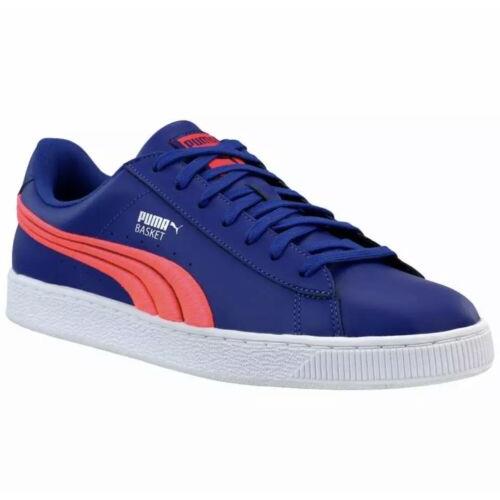 Puma Basket Classic Badge Lace Up Mens Sneakers Shoes Casual - Blue - Pink
