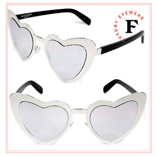 Saint Laurent Loulou 196 SL196 Black Silver Metal Heart Sunglasses 001 - Frame: Black, Lens: Silver