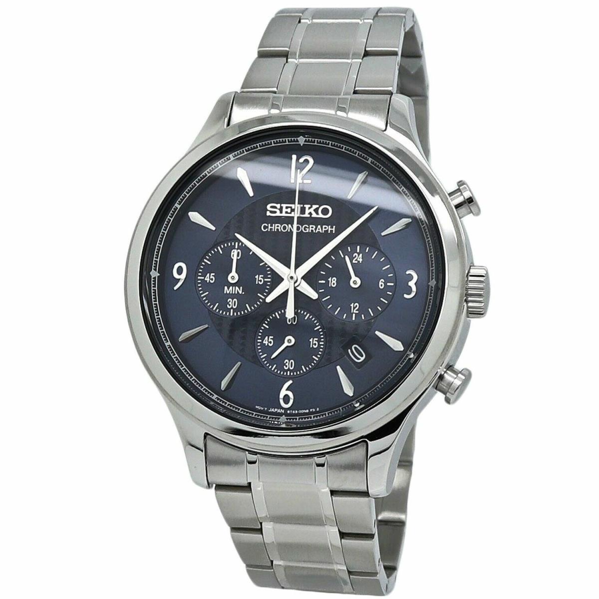 Seiko Men`s Essentials Chronograph Quartz Blue Dial Watch SSB339 - Blue