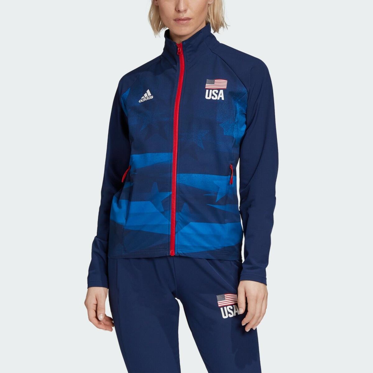 Adidas Team Usa Volleyball Full Zip Women Warm Up Track Jacket Sz L FK1034