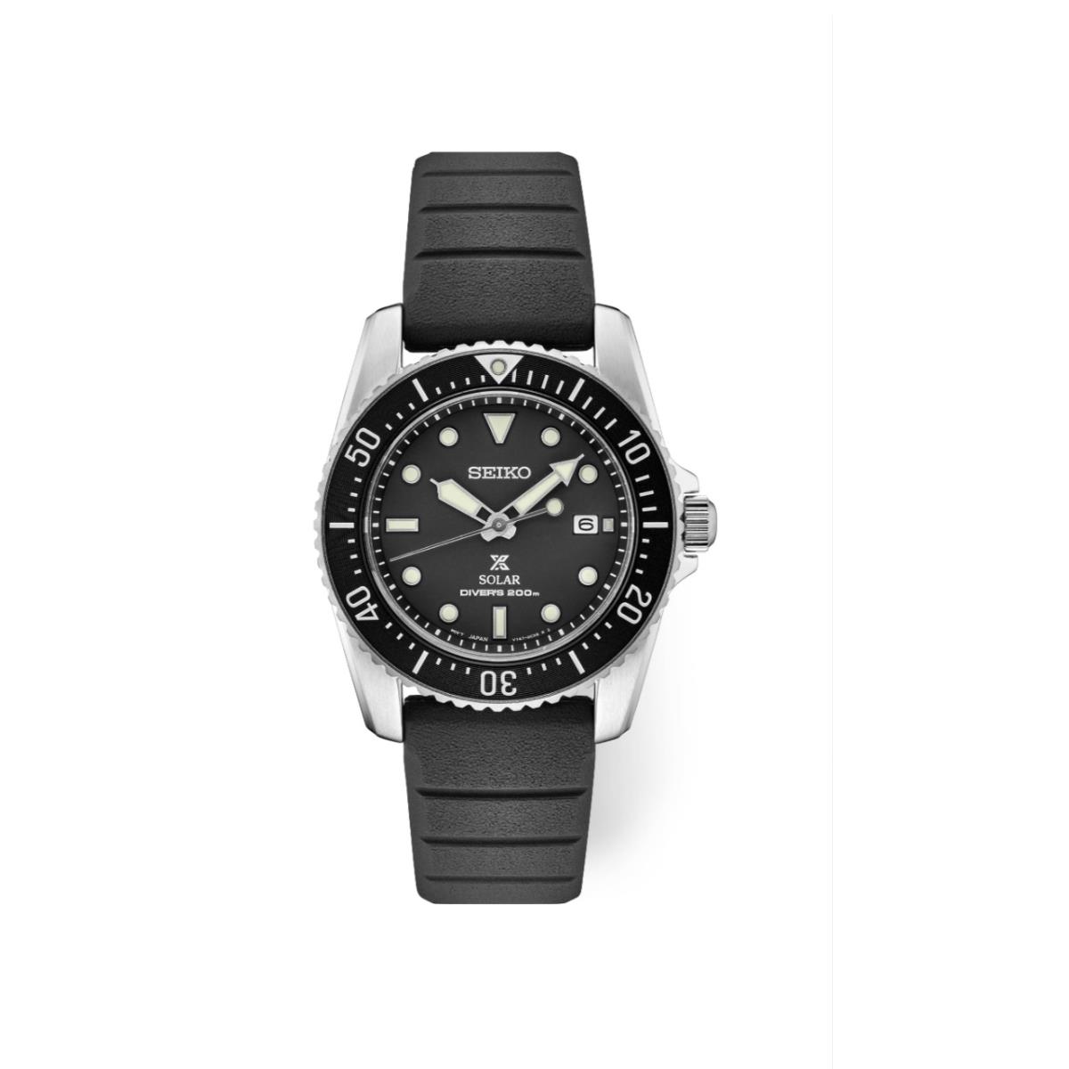 Seiko Prospex SNE573 38.5 mm Steel Black Dial Rubber Diver Solar Men`s Watch