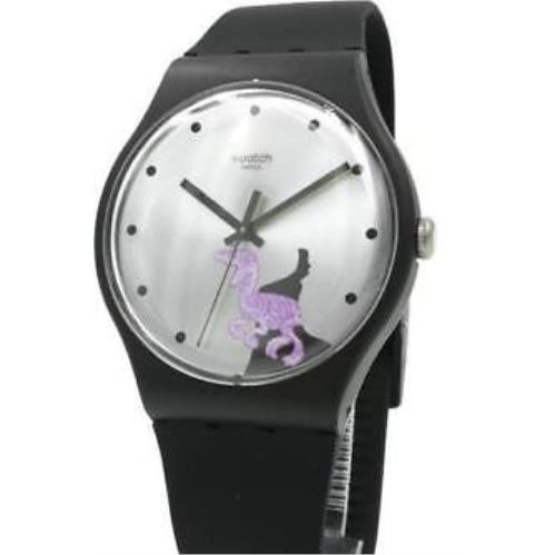 Swatch Originals Gent Pinkosaure Matte Black Silicone Watch 43mm SUOB139